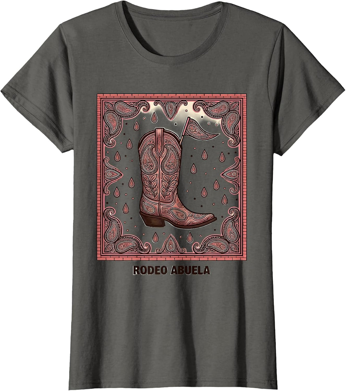 Women's Rodeo Abuela Bandana Paisley Cowgirl Birthday Party Family T-Shirt - Asphalt Grey