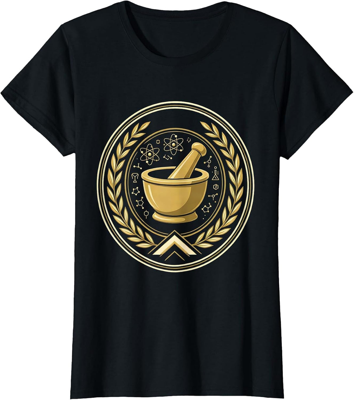 Mortar and Pestle Chemistry Science Illustration T-Shirt - Black