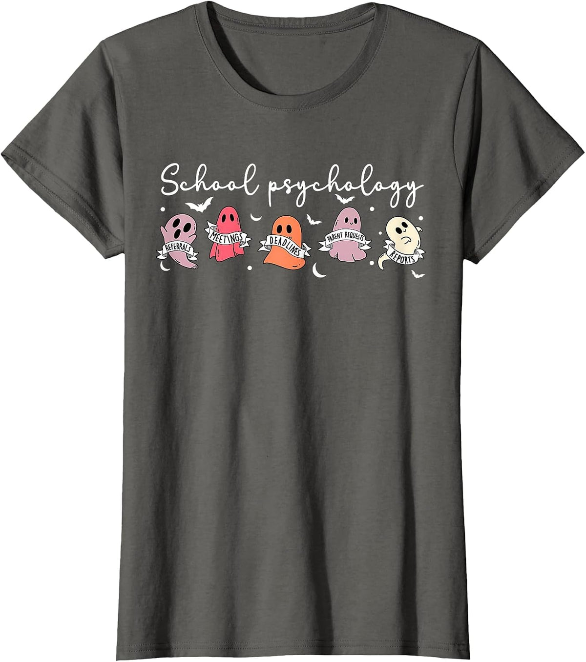 Retro Cute Ghost School Psychologist Halloween Psychologist T-Shirt - Asphalt Grey