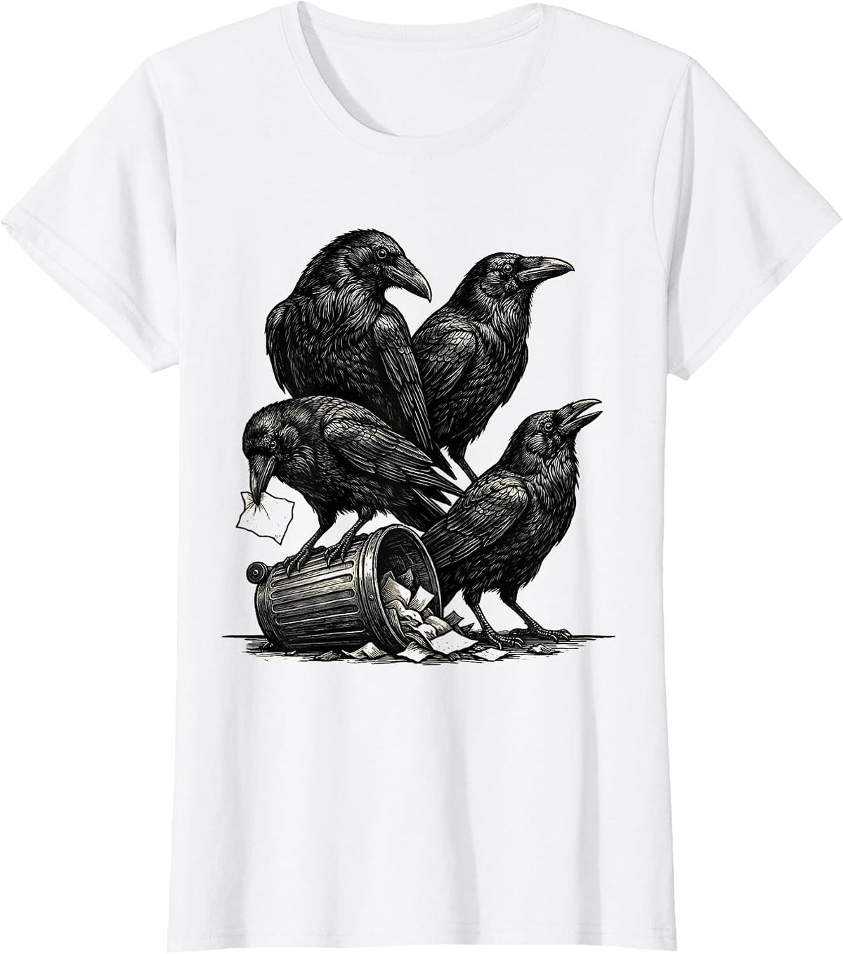 Block-Carved Crows Dark Humor Crow Lover Gothic Pun T-Shirt - White