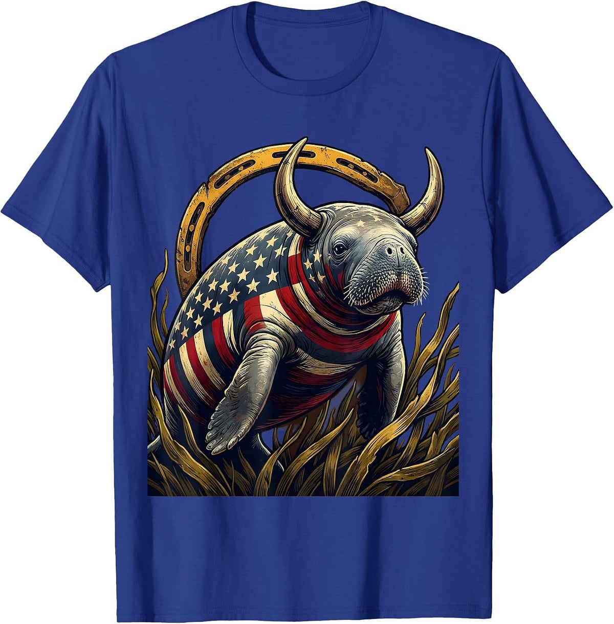 Gulf of America Manatee Seagrass Meadow Illustration T-Shirt - Royal Blue