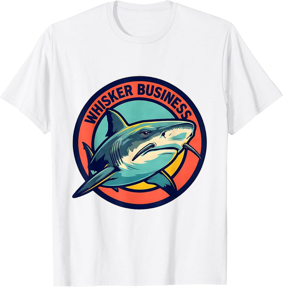 Men's Whisker Business Funny Nurse Shark Marine Biology Ocean T-Shirt - White