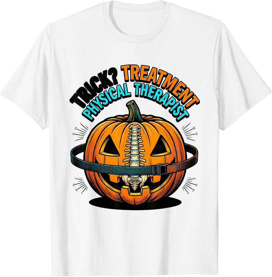 Men's Trick? Treatment Physical Therapist Pop Art PT Halloween T-Shirt - White