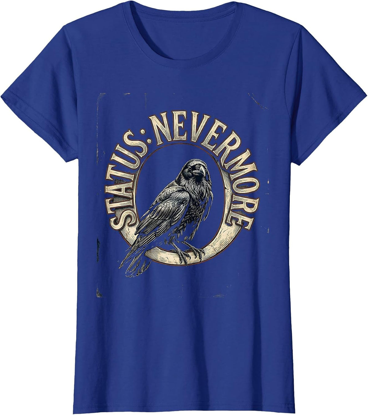 Women's Status Nevermore Vintage Gothic Edgar Allan Poe Raven Fan T-Shirt - Royal Blue