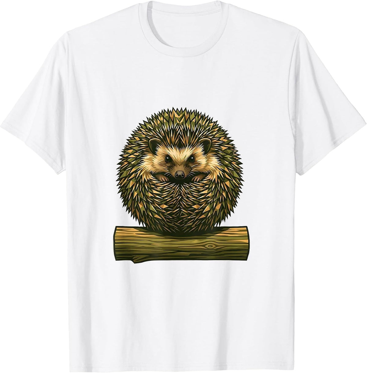 Men's Kids Camo Hedgehog Curled on Log T-Shirt - White
