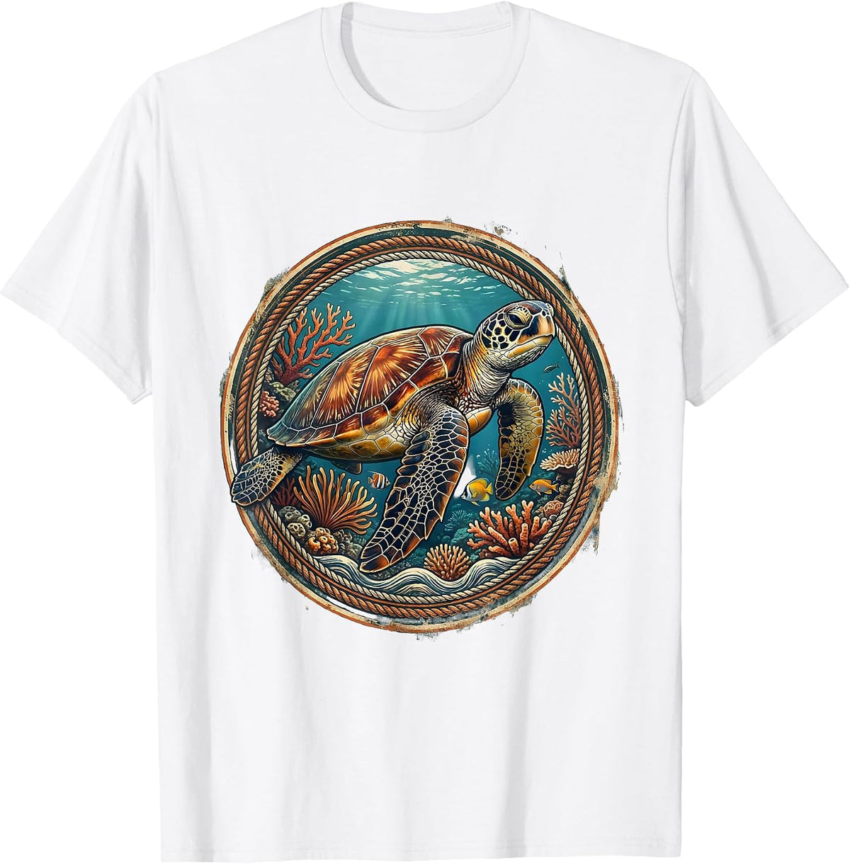 Men's Sea Turtle Coral Reef Mexico Ocean Art T-Shirt - White