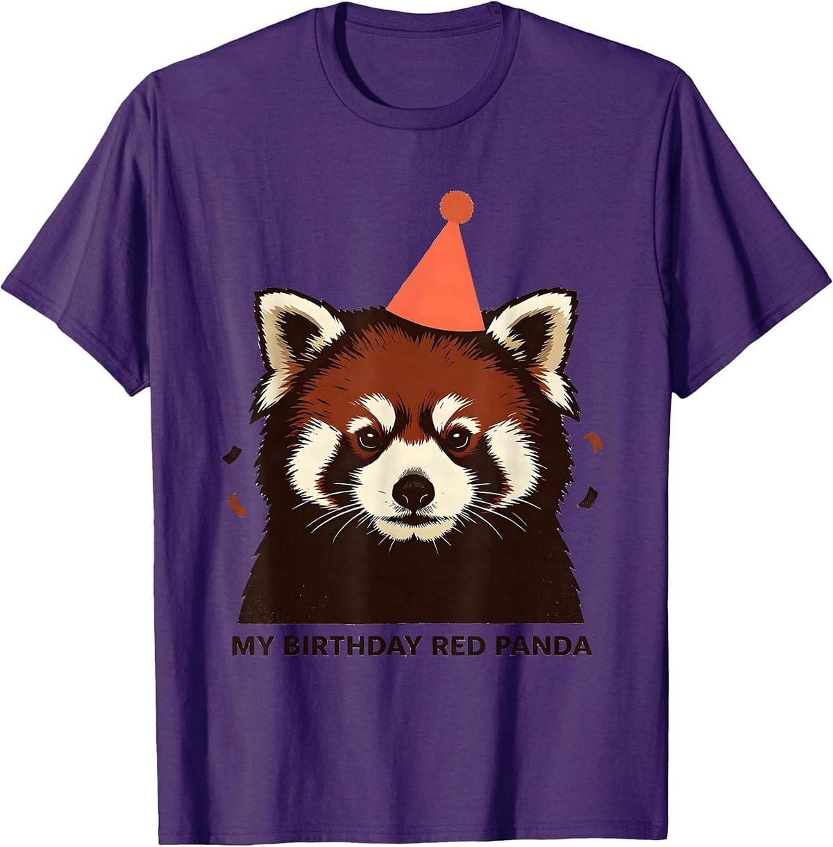 My Birthday Red Panda Cute Linocut Birthday Party Hat T-Shirt - Purple