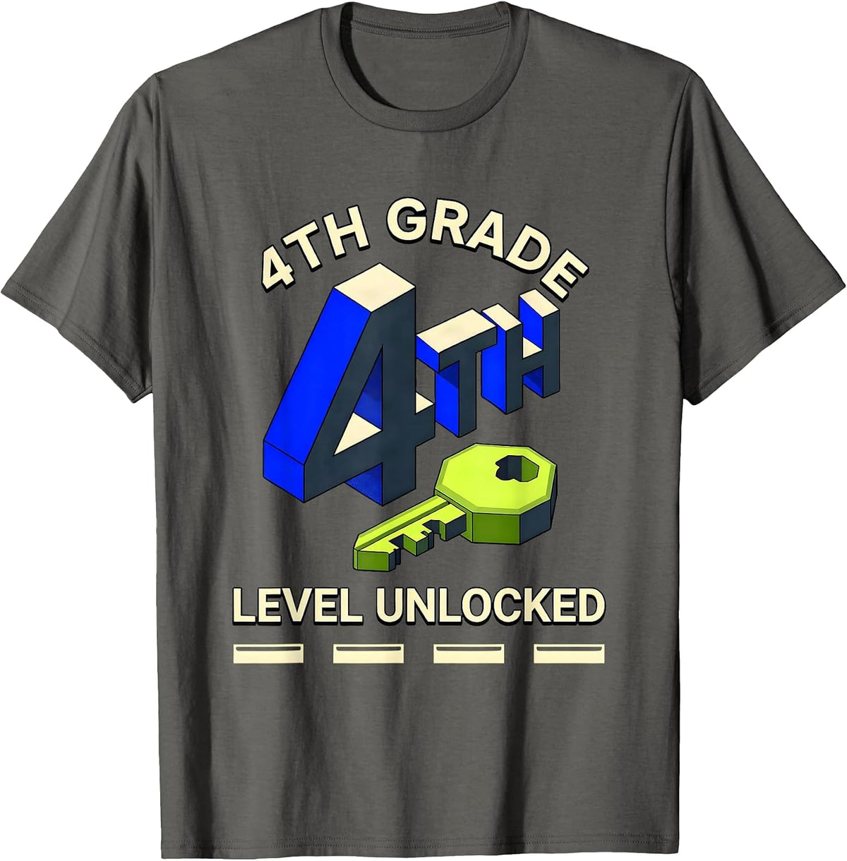 4th Grade Level Unlocked Gamer Back To School Boys T-Shirt - Asphalt Grey
