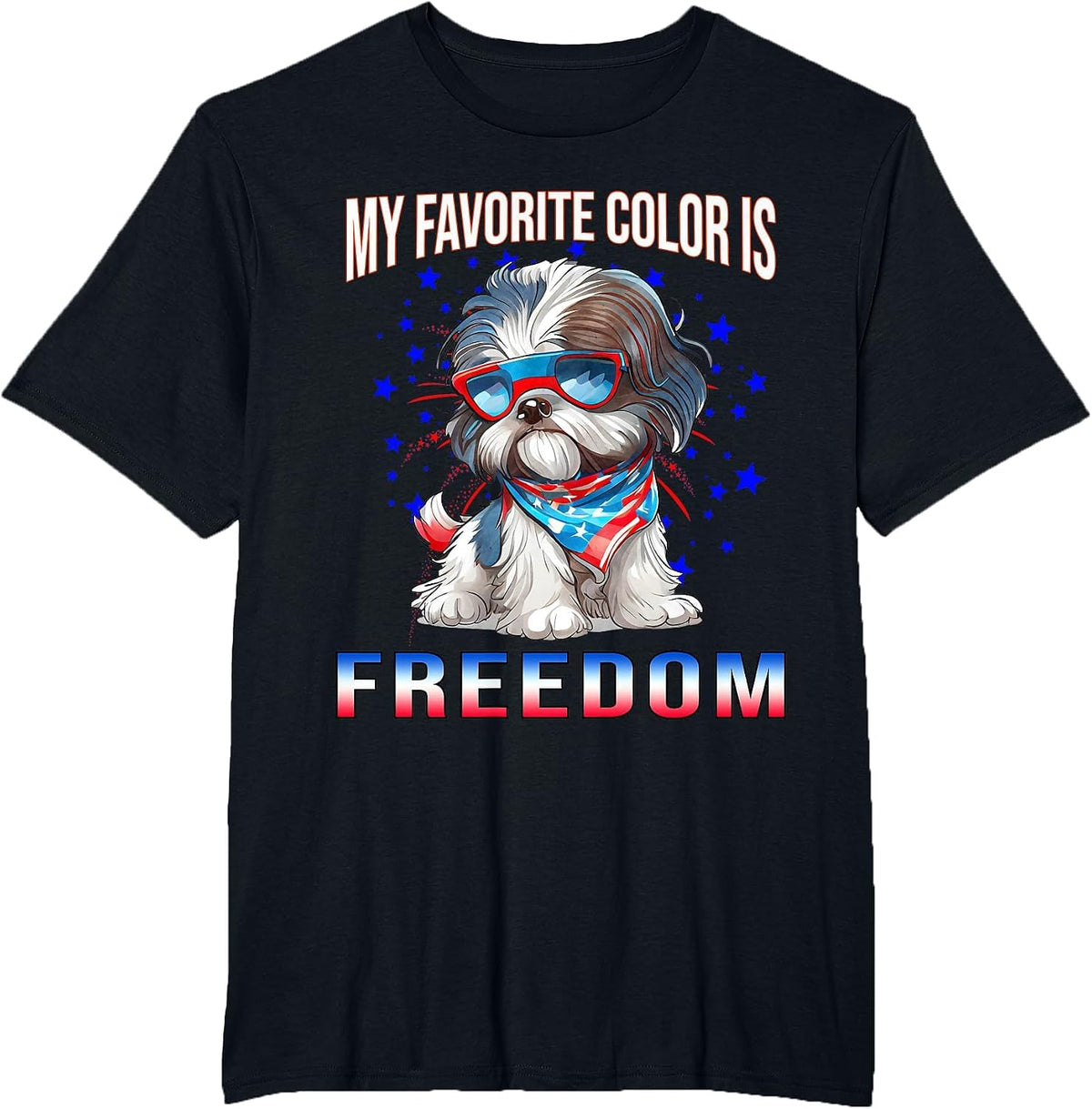 Shih_Tzu Dog American Flag Patriotic 4th of July T-Shirt - Black