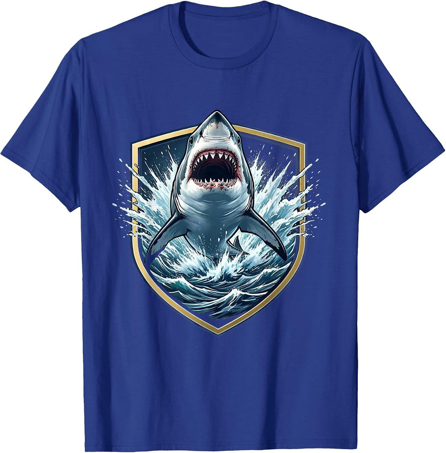 Shark Night Ocean Burst Anime Graphic T-Shirt - Royal Blue