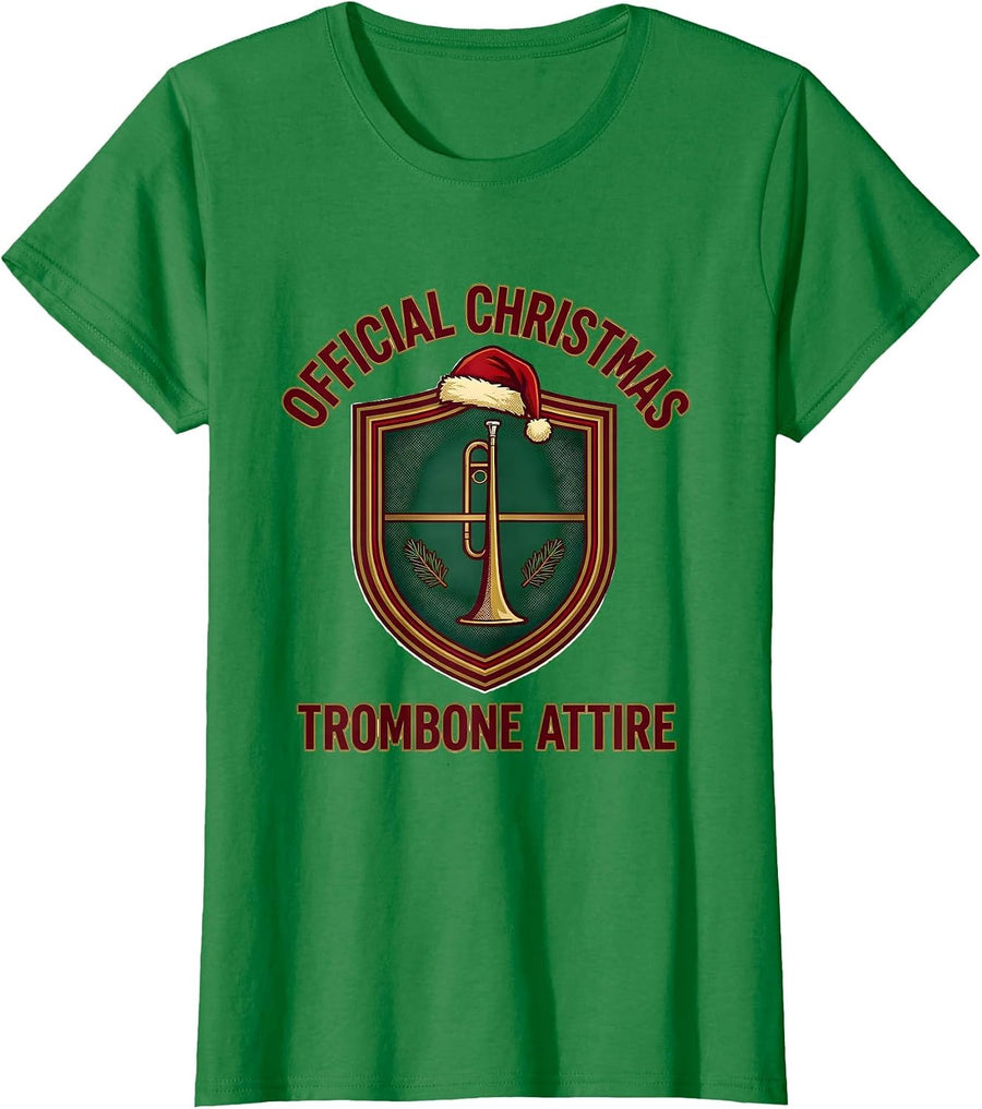 Women's Official Christmas Trombone Attire Funny Trombone Player T-Shirt - Kelly Green