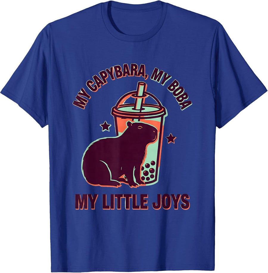 My Capybara My Boba My Little Joys Cute Kawaii Anime Animal T-Shirt - Royal Blue