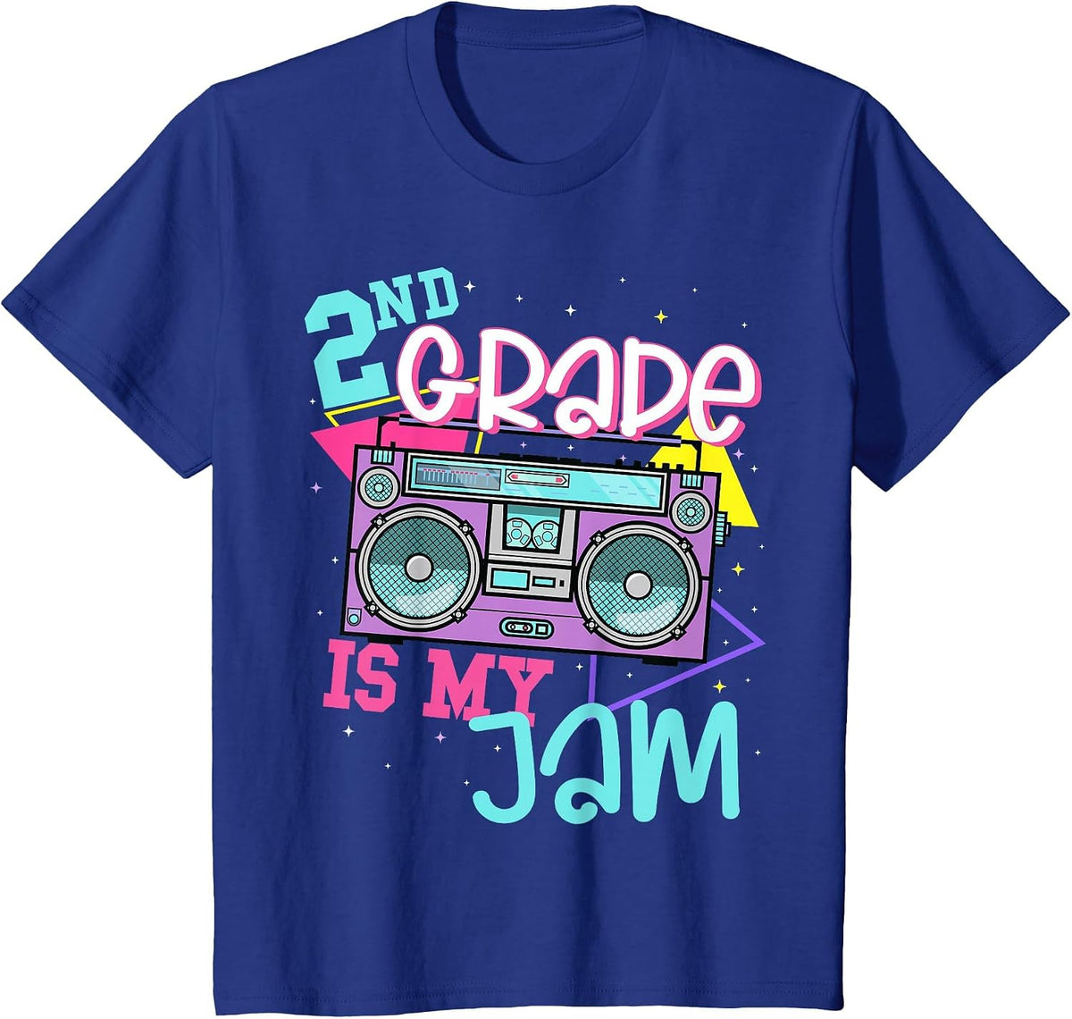 2nd Grade is My Jam Vintage 80s 90s Teacher Back to School T-Shirt - Royal Blue