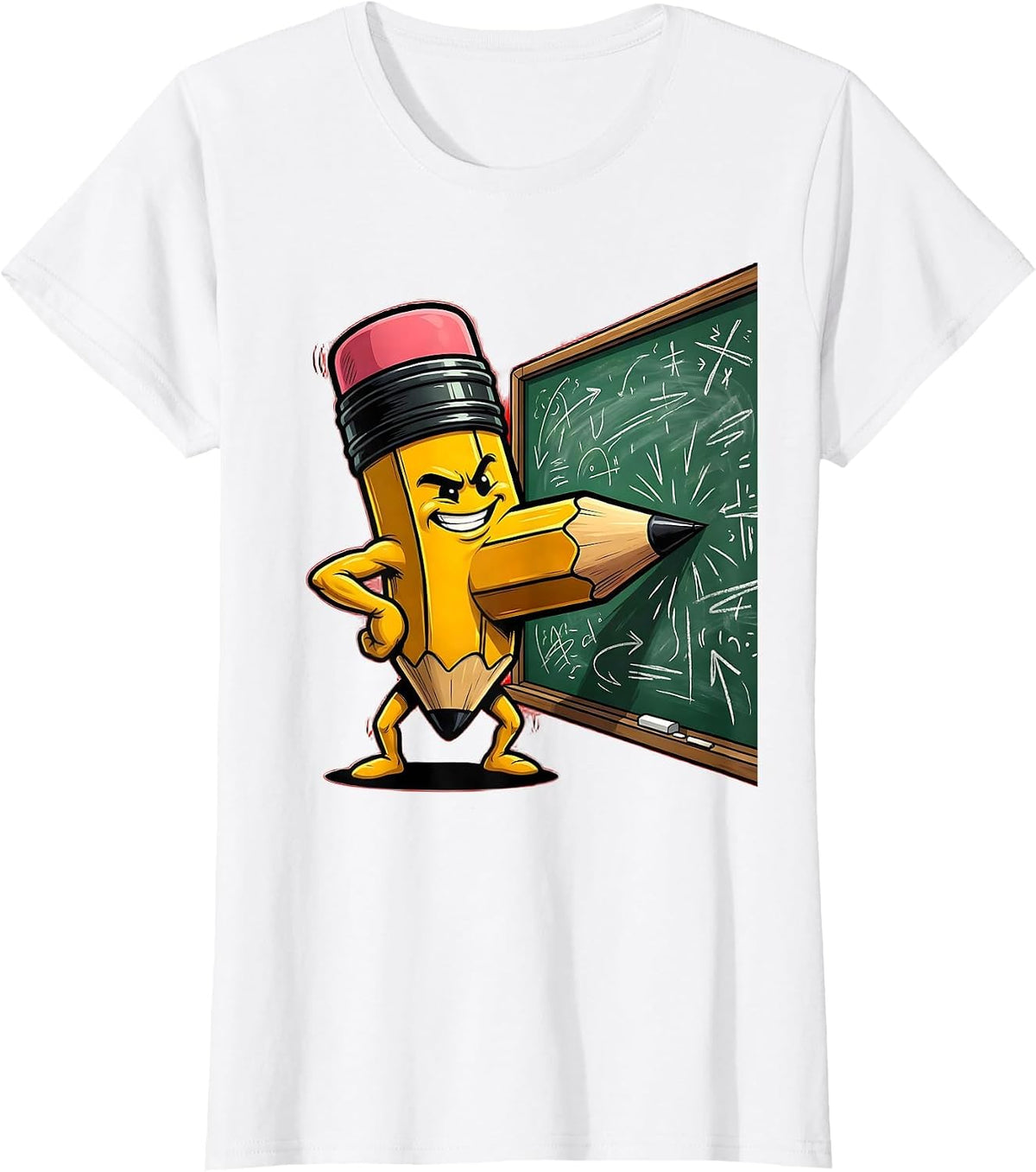 Math Teacher Giant Pencil Equation Graphic T-Shirt - White