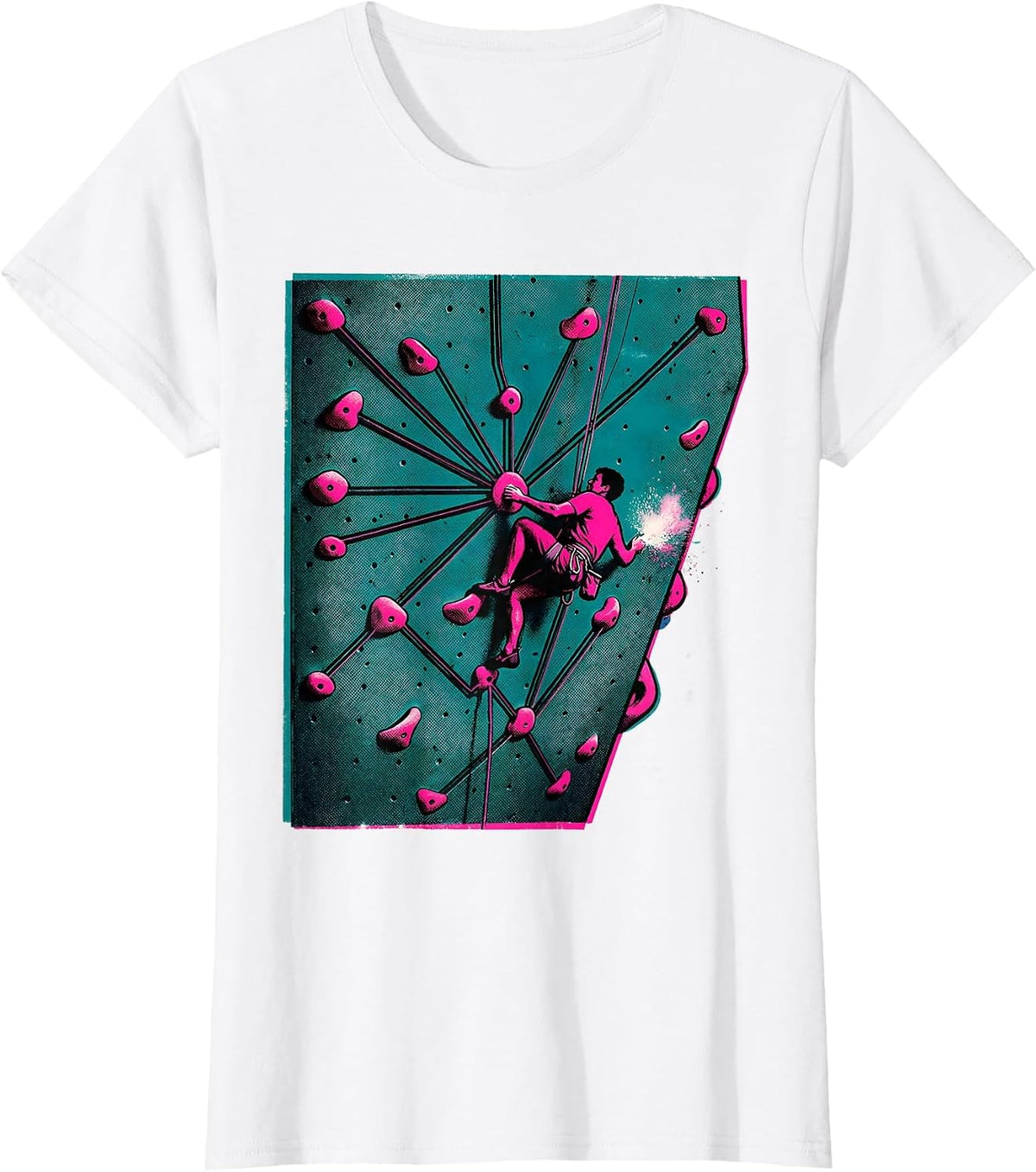Bouldering Wall Route Diagram Risograph Climber Humor T-Shirt - White