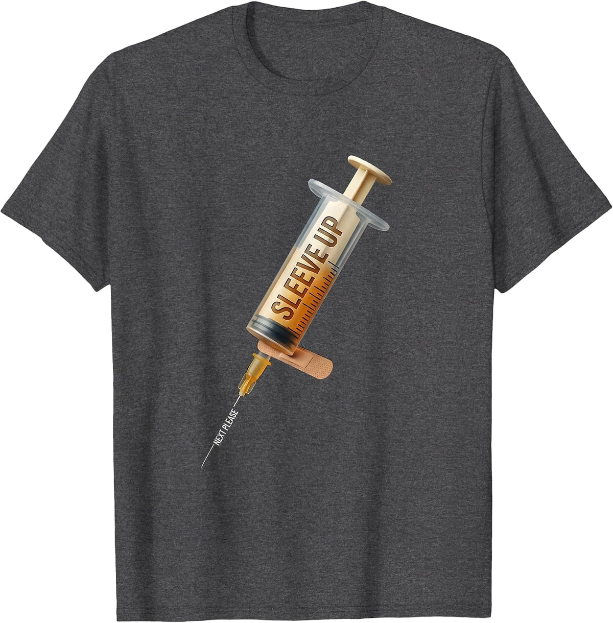 Men's Sleeve Up, Next Please Funny Nurse Doctor Vaccine Humor T-Shirt - Dark Heather Grey