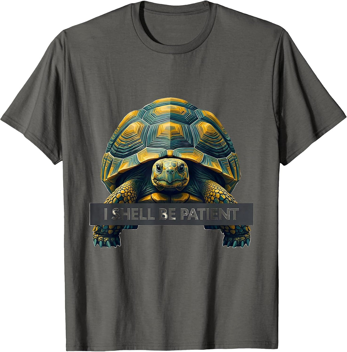 Men's I Shell Be Patient Midcentury Modern Turtle Lover Gift T-Shirt - Asphalt Grey