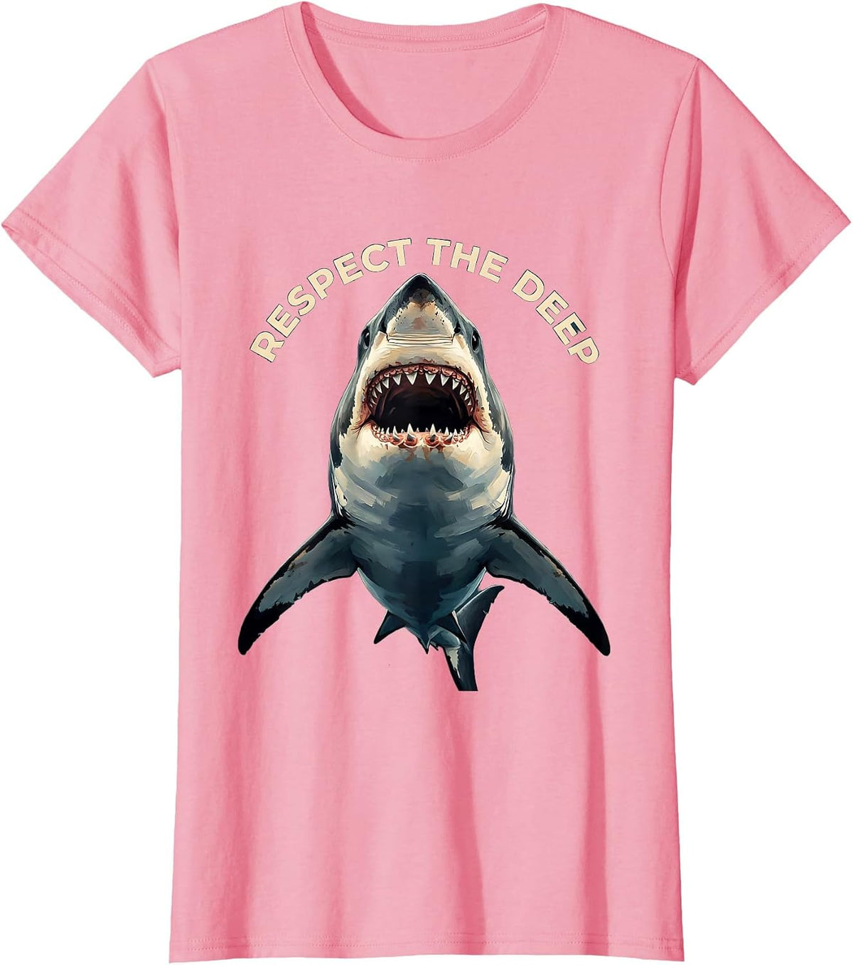 Women's Respect the Deep Shark Ocean Design T-Shirt - Pink
