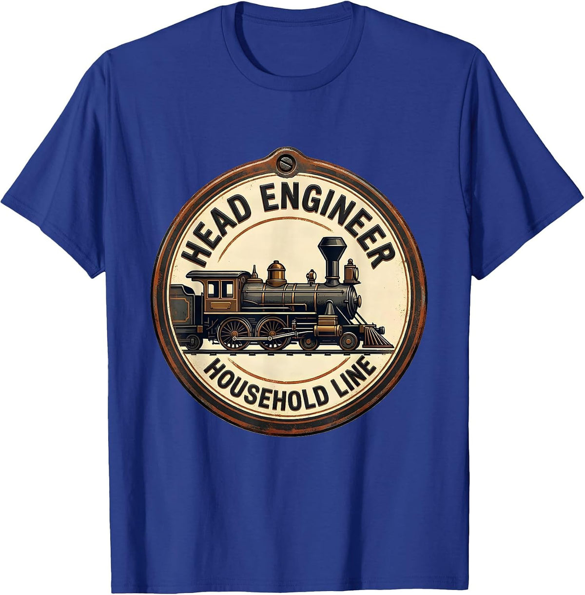 Men's Head Engineer Household Line Vintage Steam Locomotive Train T-Shirt - Royal Blue