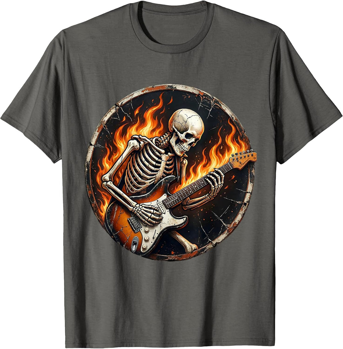 Skeleton Electric Guitar Flames Halloween Design T-Shirt - Asphalt Grey
