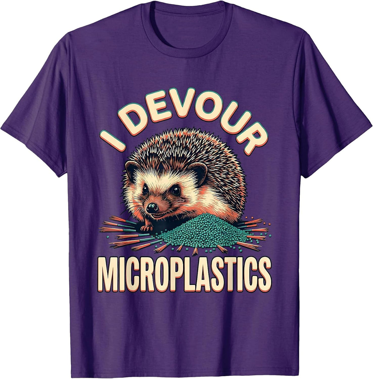 Men's I Devour Microplastics Funny Hedgehog Meme Absurdist Humor T-Shirt - Purple