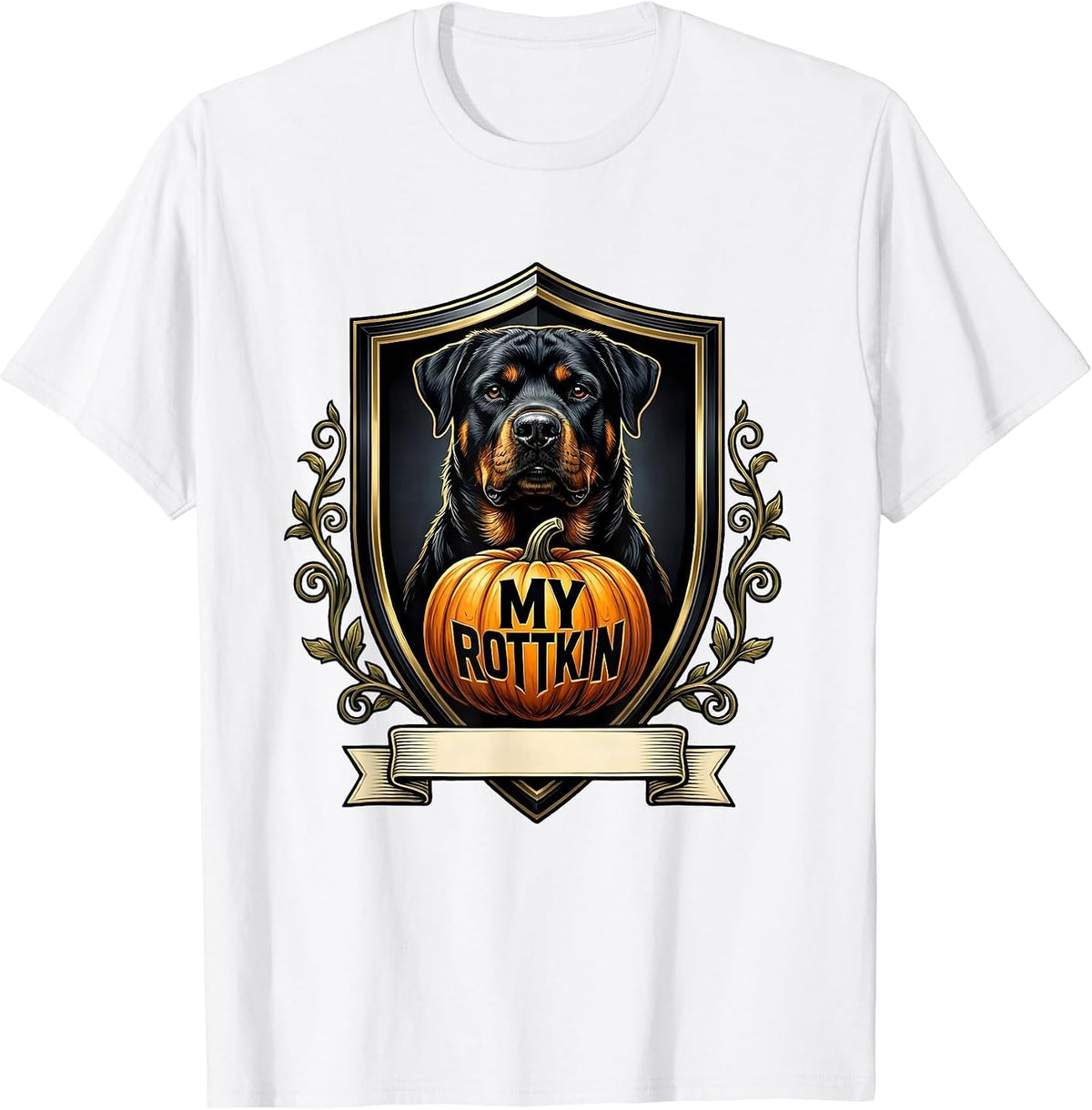 Men's My Rottkin Emblem Halloween Rottweiler Dog Owner Family T-Shirt - White