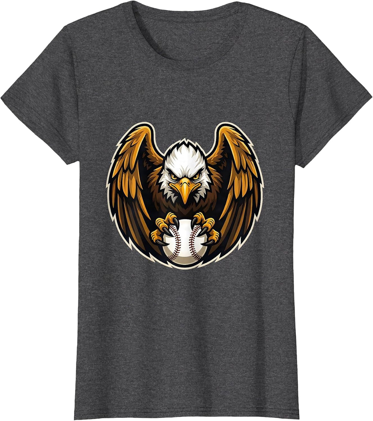 Women's Eagle Clutching Baseball Graphic Tee T-Shirt - Dark Heather Grey