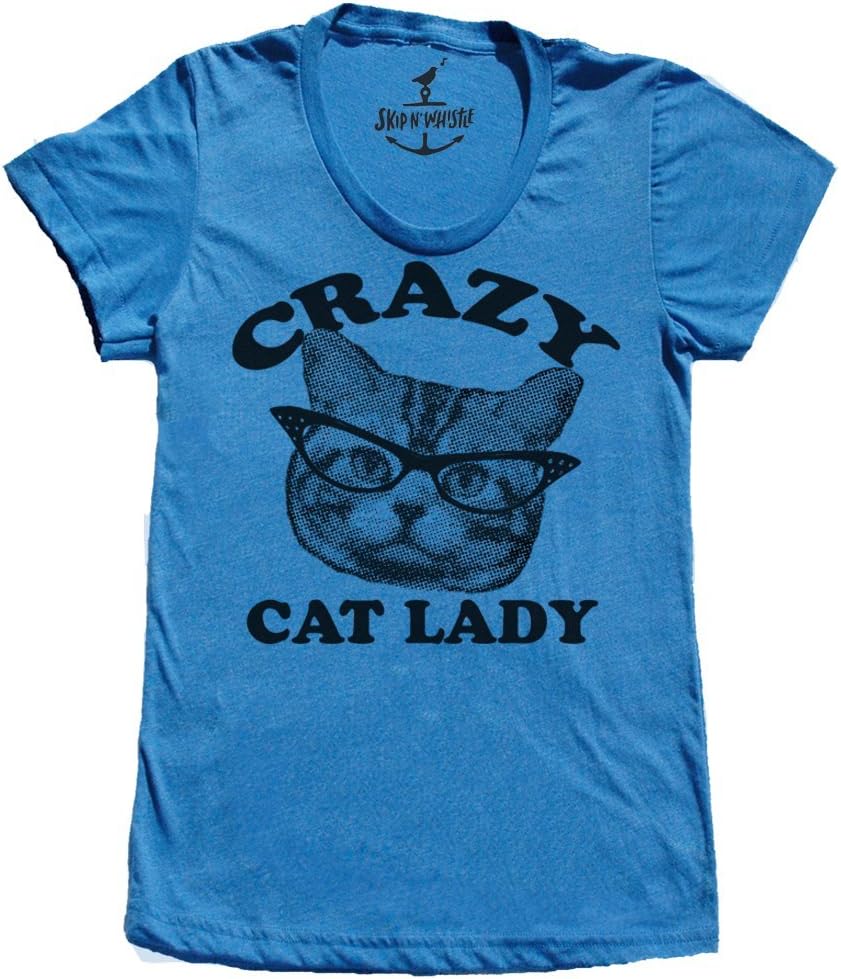 Skip N' Whistle Women's Crazy Cat Lady T-Shirt Large Lake Blue - As Pictured