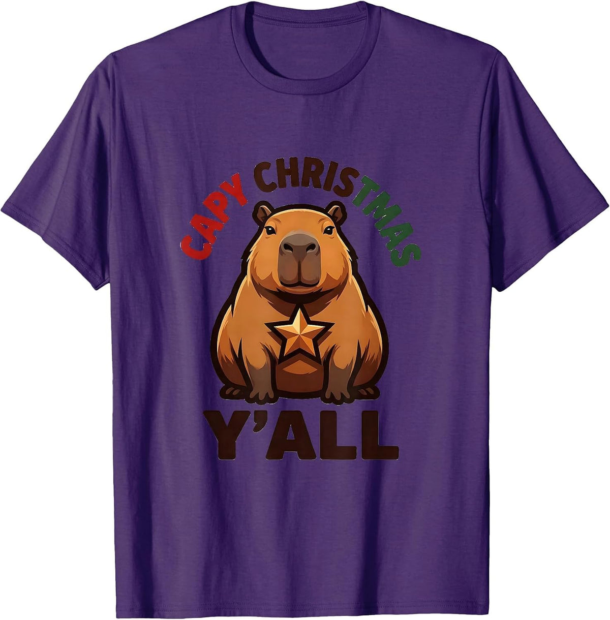 Capy Christmas, Y'all Funny Capybara Animal Lover Family T-Shirt - Purple