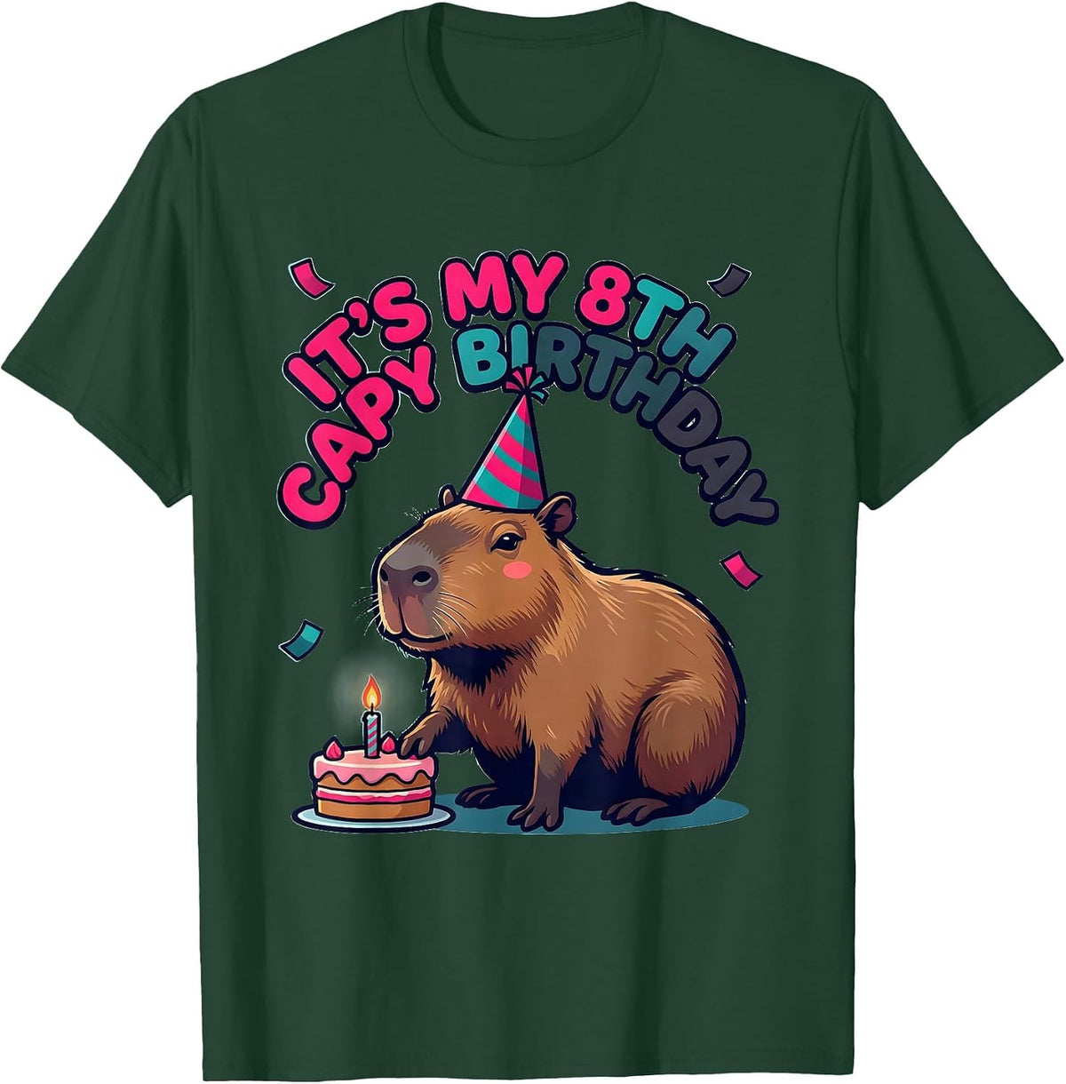 Men's It's My 8th Capy Birthday Funny Capybara Kids Party Humor T-Shirt - Dark Green