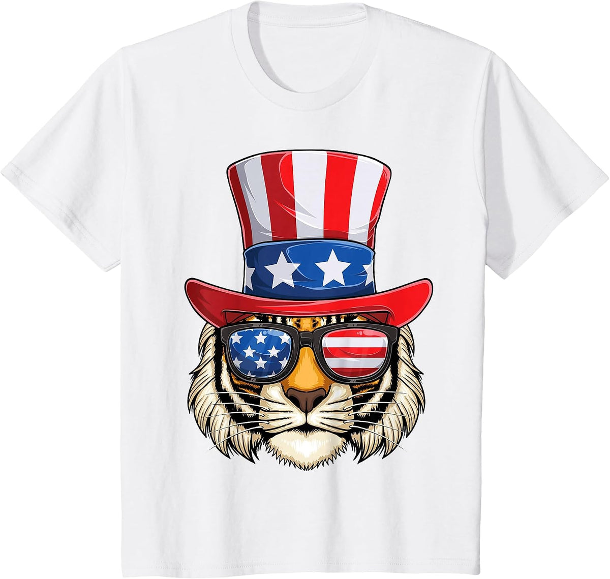 Patriotic Tiger USA American Flag Funny 4th of July Tiger T-Shirt - White