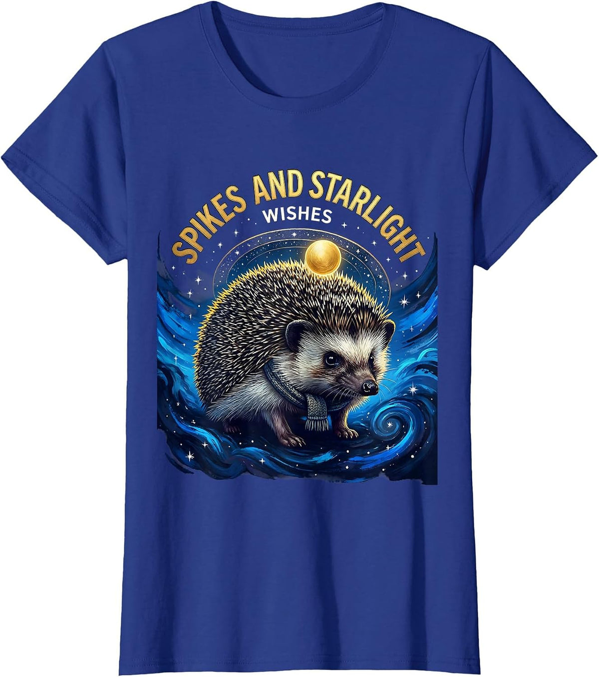 Women's Spikes And Starlight Wishes Cosmic Hedgehog Van Gogh Parody T-Shirt - Royal Blue