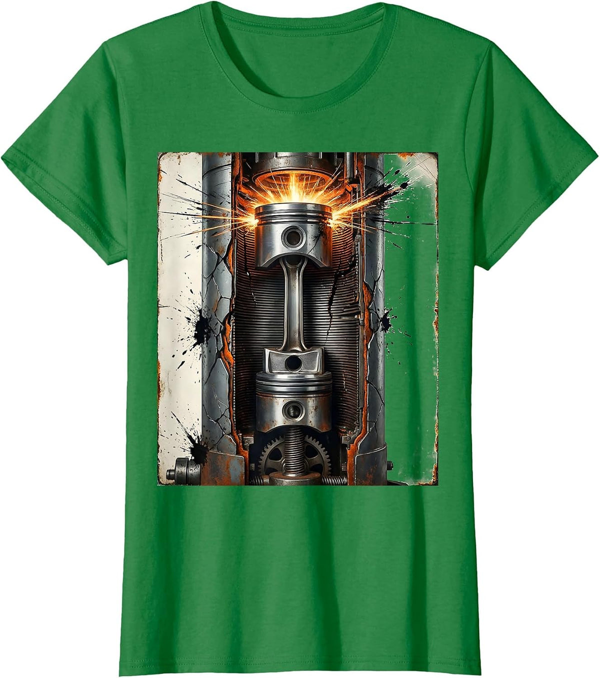 Women's Engine Piston Cylinder Cutaway Mechanic Graphic T-Shirt - Kelly Green