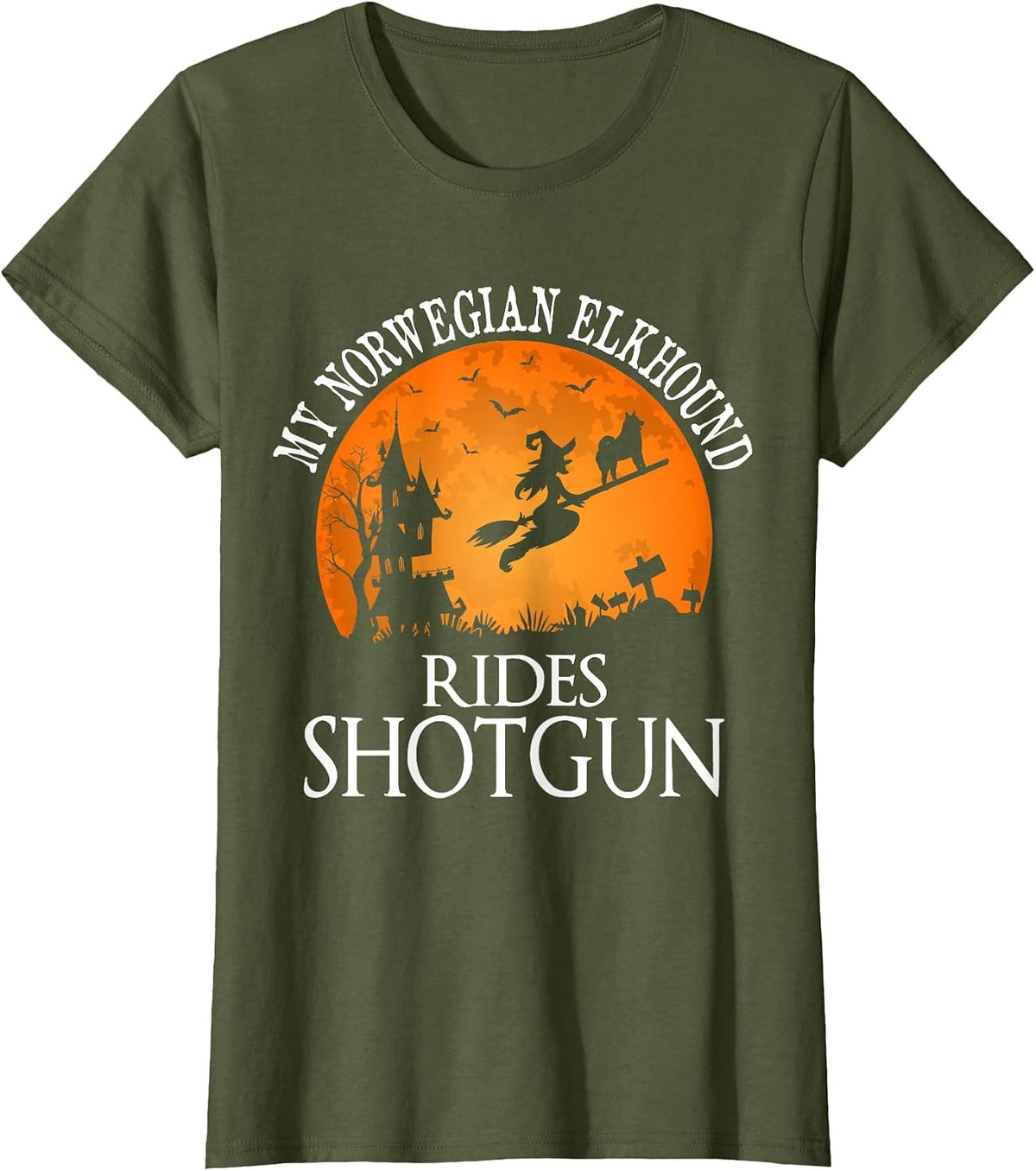 Norwegian Elkhound Rides Shotgun Dog Lover T-Shirt - Olive Green