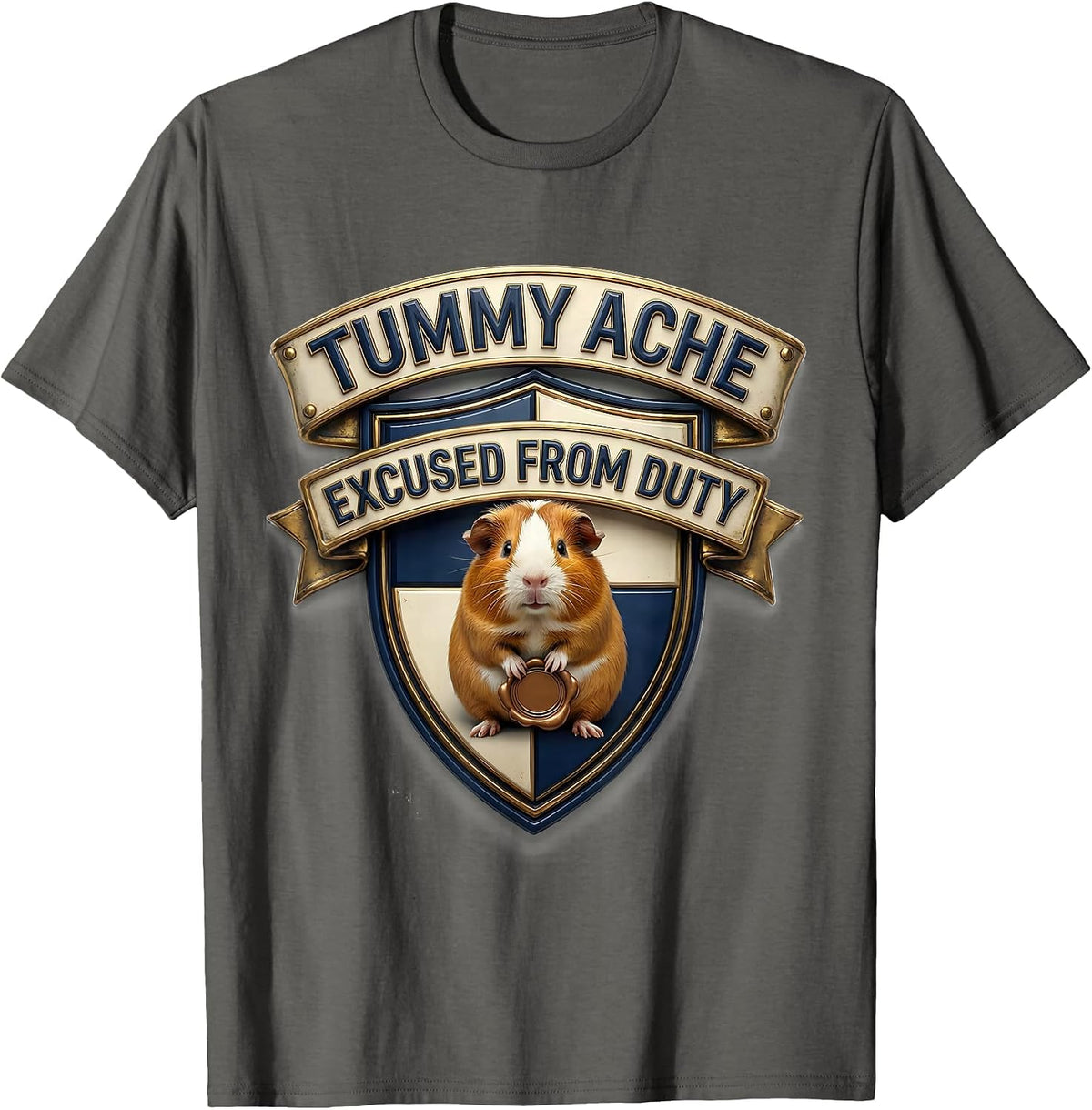 Men's Tummy Ache Excused From Duty Funny Guinea Pig Meme Humor T-Shirt - Asphalt Grey