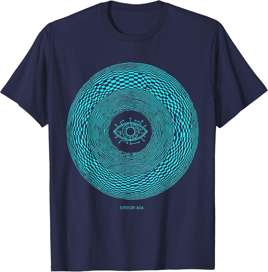 Error 404 Cyberpunk Op Art Japanese Streetwear Anime T-Shirt - Navy Blue