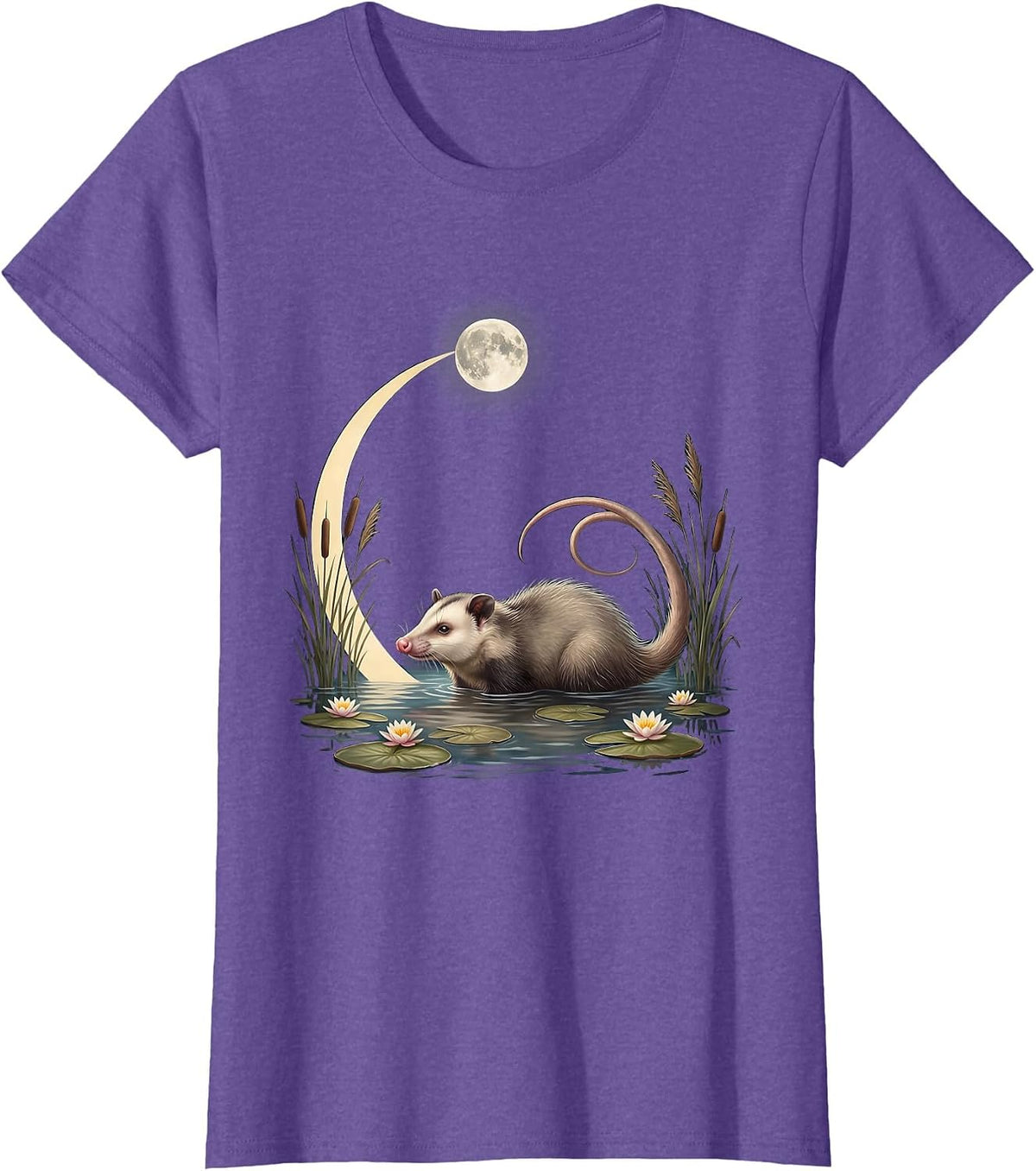 Opossum Swimming in Moonlit Pond Graphic T-Shirt - Purple Heather