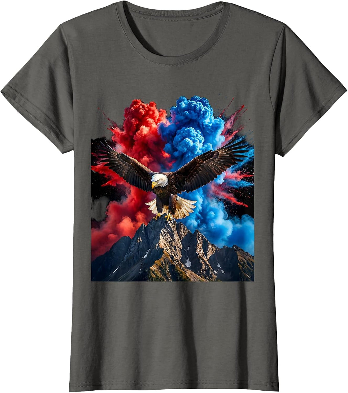 Women's Bald Eagle Perched on Mountain Peak USA T-Shirt - Asphalt Grey