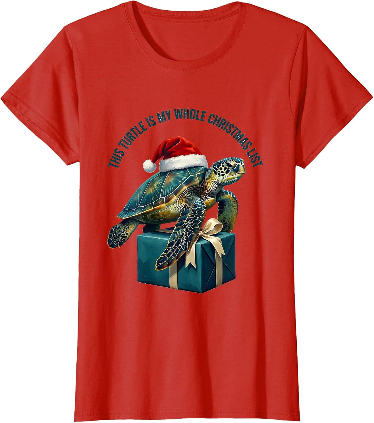 Women's This Turtle Is My Whole Christmas List Cute Sea Turtle Santa T-Shirt - Red