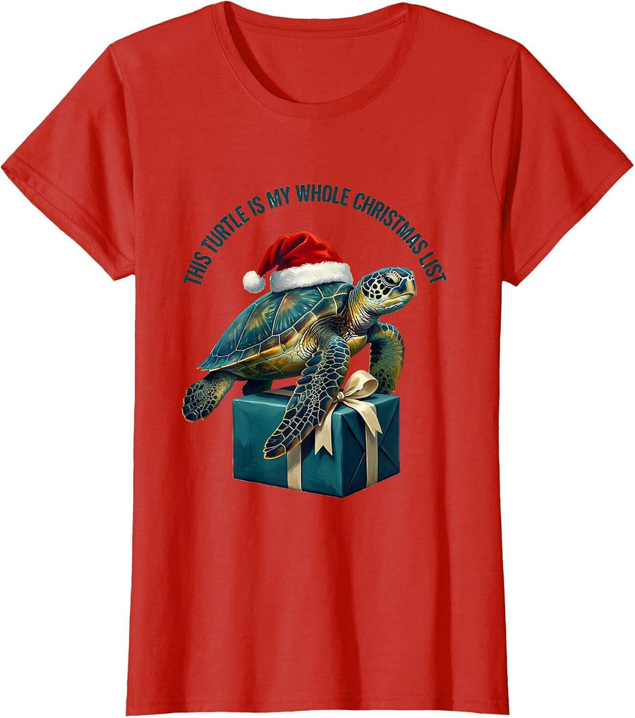 Women's This Turtle Is My Whole Christmas List Cute Sea Turtle Santa T-Shirt - Red