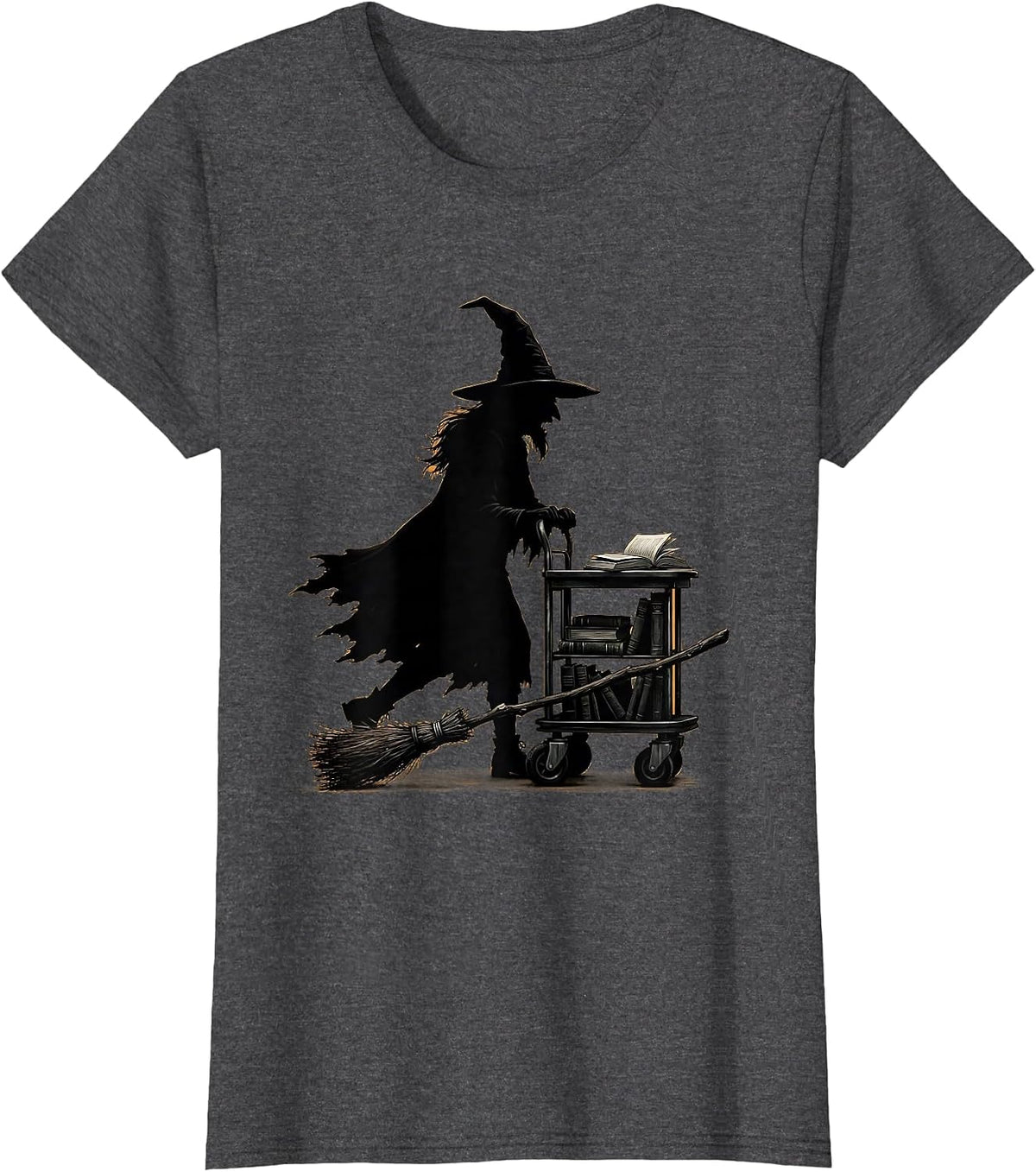 Women's Witch Librarian Minimalist Halloween Occupation Humor T-Shirt - Dark Heather Grey