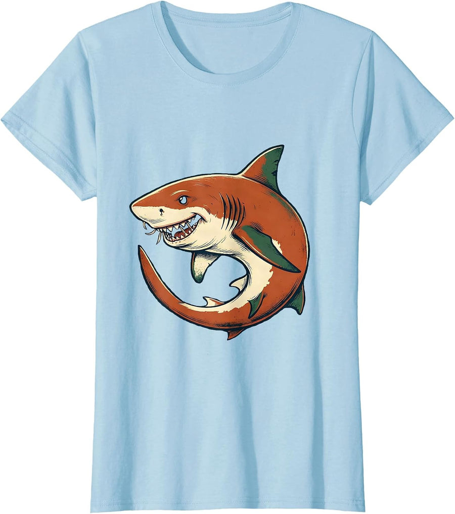Women's Vintage Nurse Shark Ocean Wildlife Humor Playful T-Shirt - Baby Blue