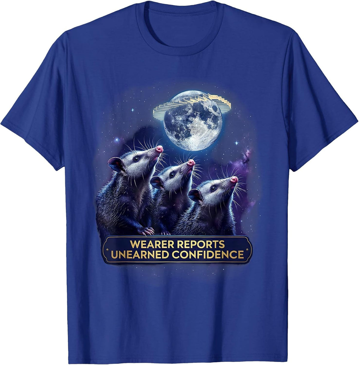 Men's Wearer Reports Unearned Confidence Cosmic Opossum Animal T-Shirt - Royal Blue