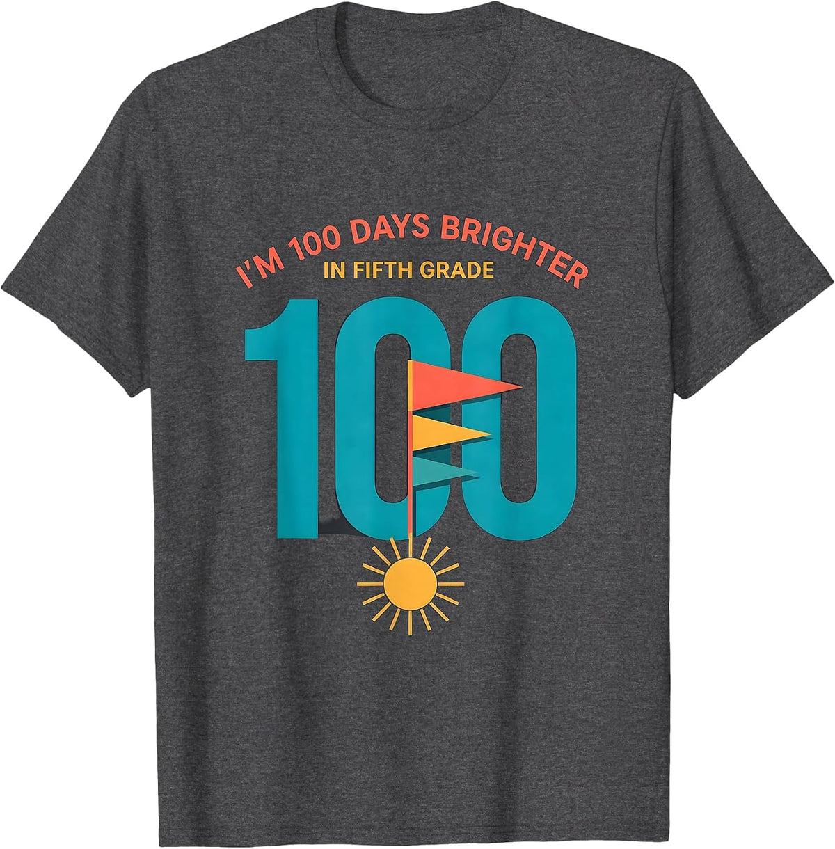 Men's I'm 100 Days Brighter In Fifth Grade Retro 100th Day T-Shirt - Dark Heather Grey