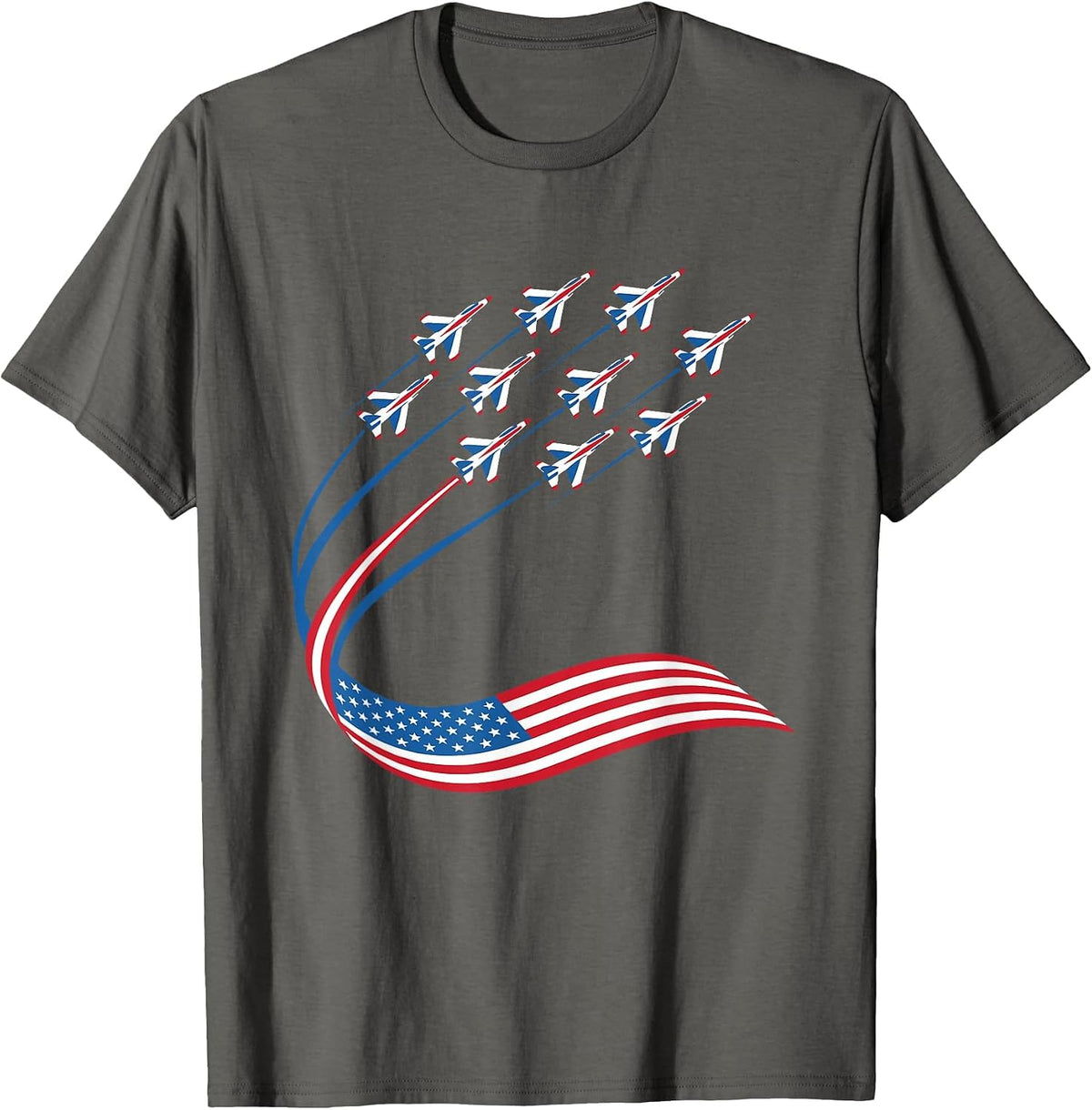 American Patriotic Fighter Jets USA Flag 4th of July T-Shirt - Asphalt Grey