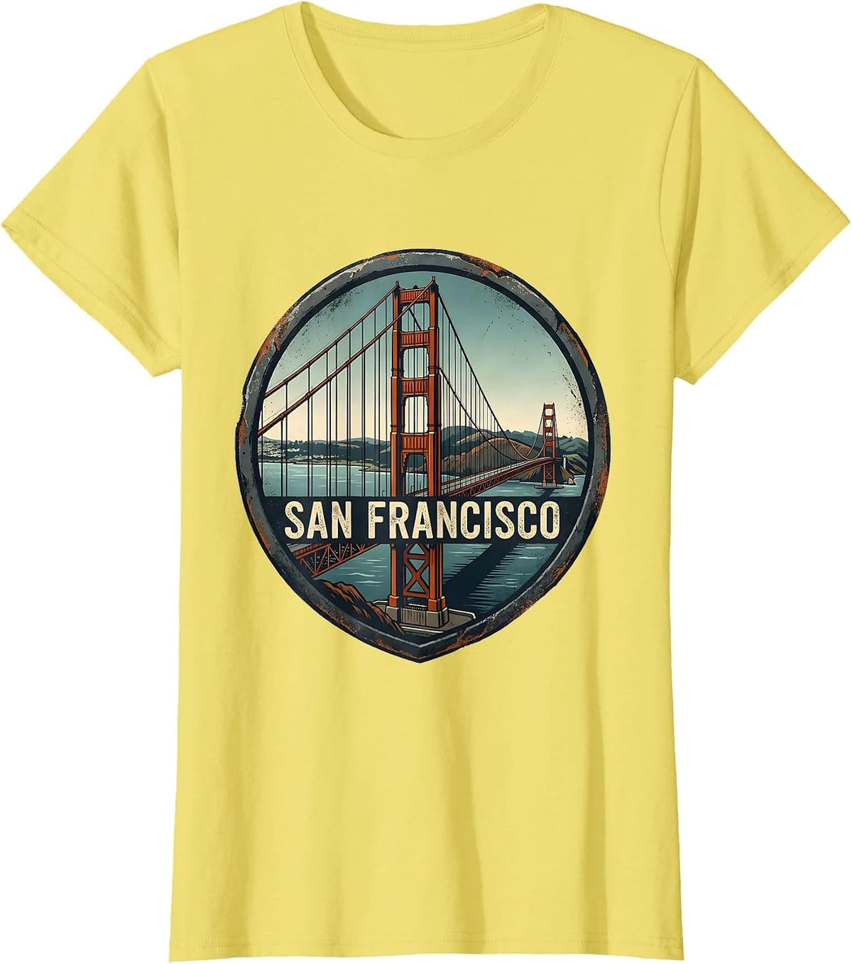 San Francisco Distressed Golden Gate Bridge Souvenir Gift T-Shirt - Lemon Yellow