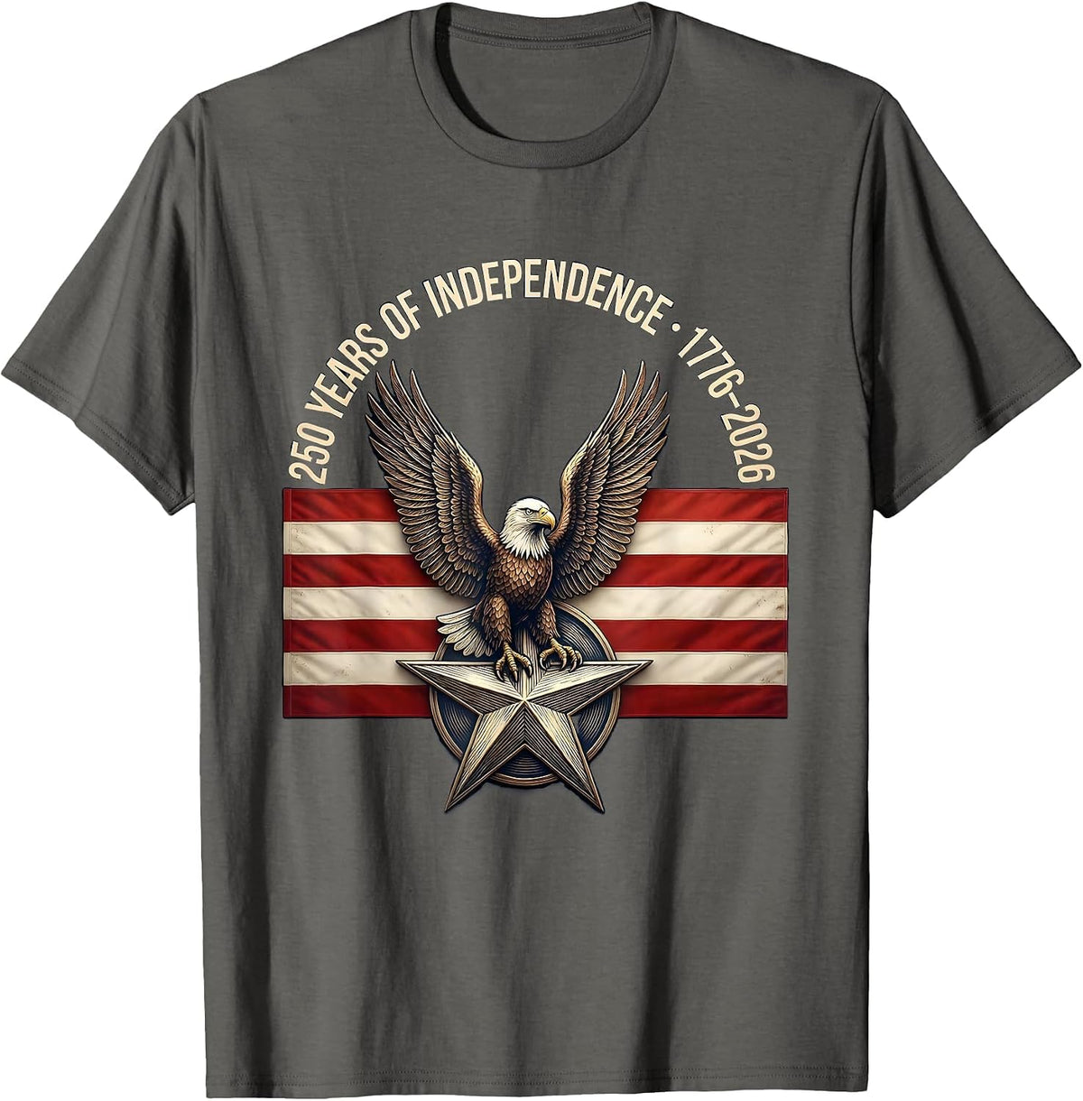 250 Years of Independence · 1776–2026 Patriotic Eagle Flag T-Shirt - Asphalt Grey