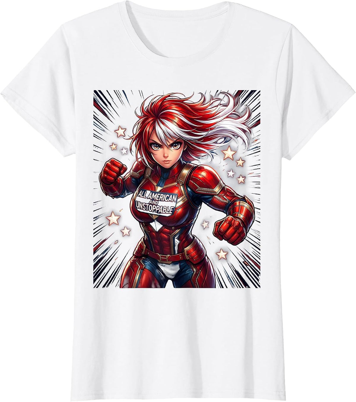 All-American and Unstoppable Patriotic Design T-Shirt - White