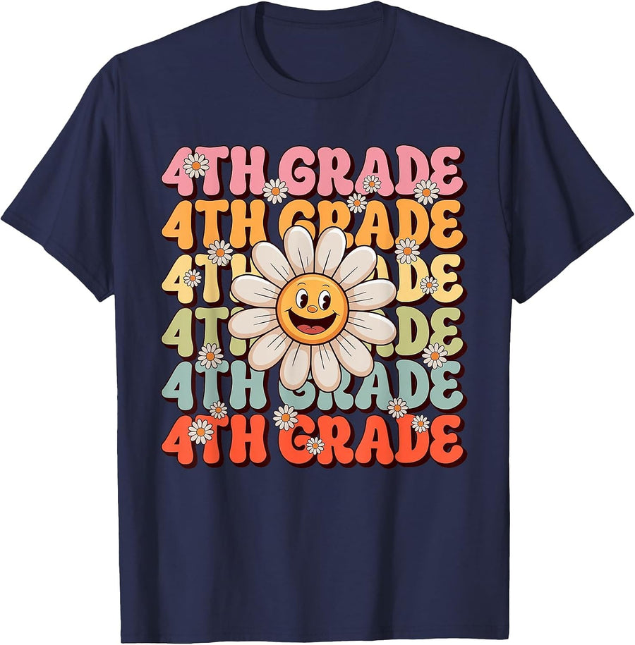 Cute 4th Grade First Day of School Teacher Back to School T-Shirt - Navy Blue