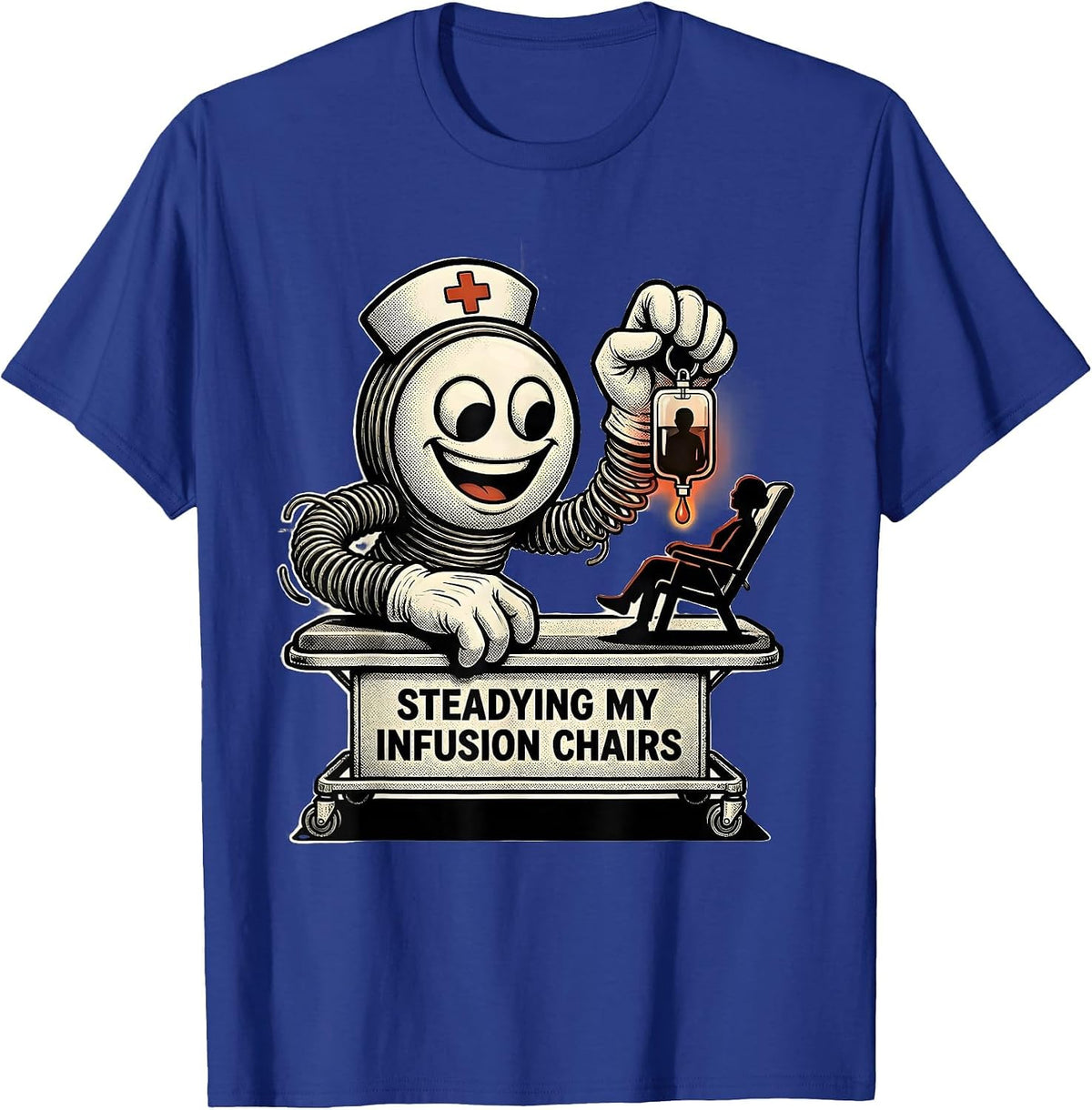 Men's Steadying My Infusion Chairs Retro Cartoon Nurse T-Shirt - Royal Blue